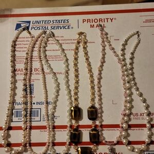 6ct Elegant Faux Pearl and Gemstone Necklace Set 20in/22in #7